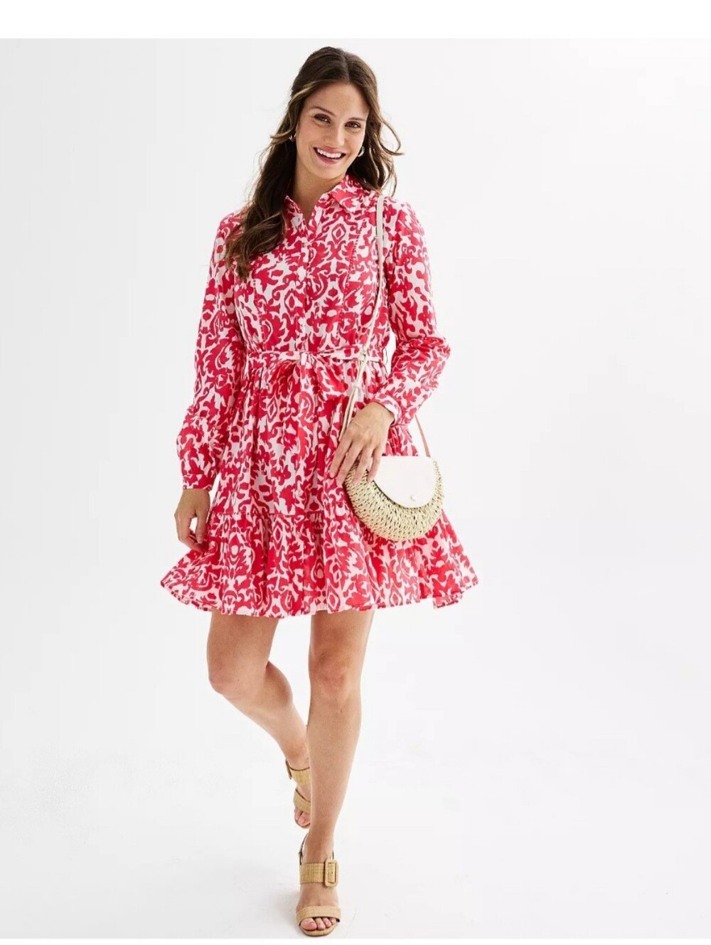 Women's Ellen Tracy Shirt Dress with Self Tie and Ruffle Hem Size M New No Tag